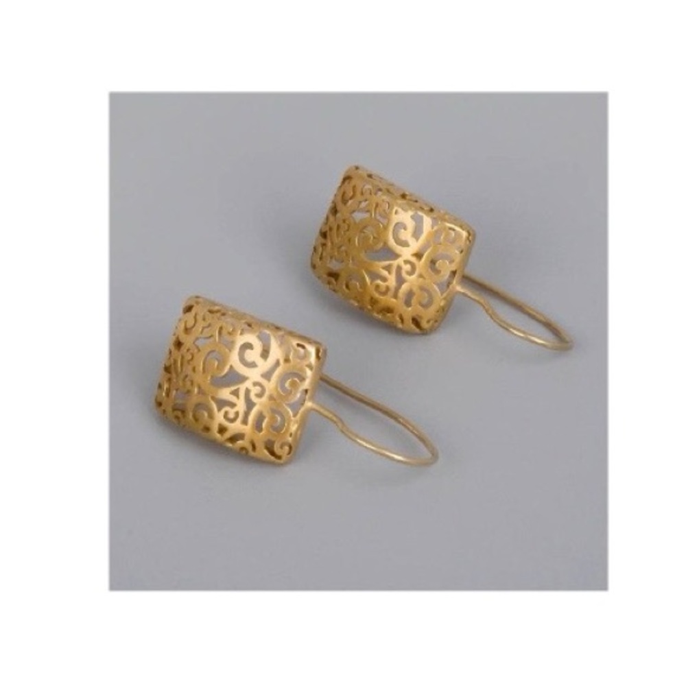 14k Gold Plated Celtic Filigree Rectangle Drop Earrings - Picture 8 of 12
